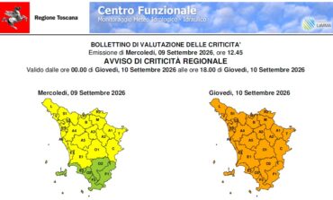 Allerta arancione per forti temporali con rischio idrogeologico/idraulico